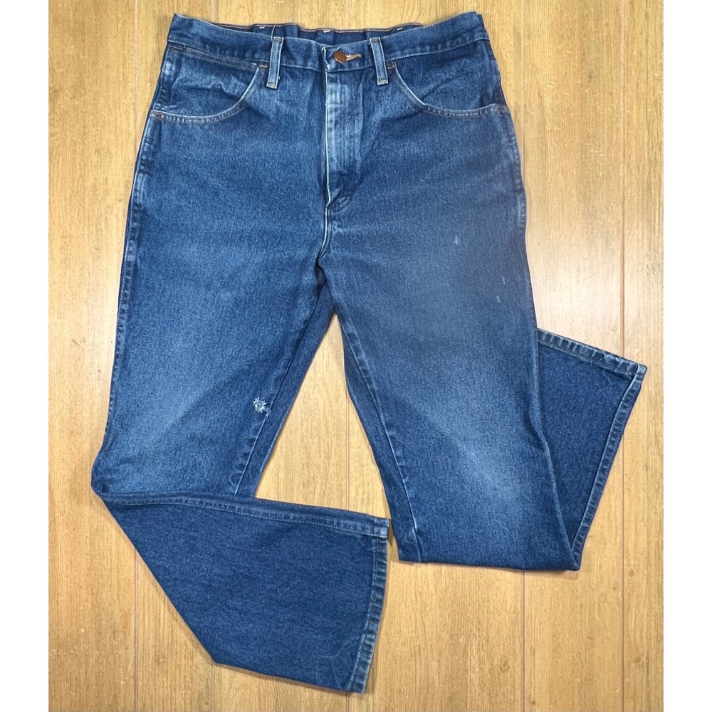 Wrangler 945NAV Cowboy Cut Jeans Dark‎ Wash Navy Blue 34x30 Mens Straight Leg